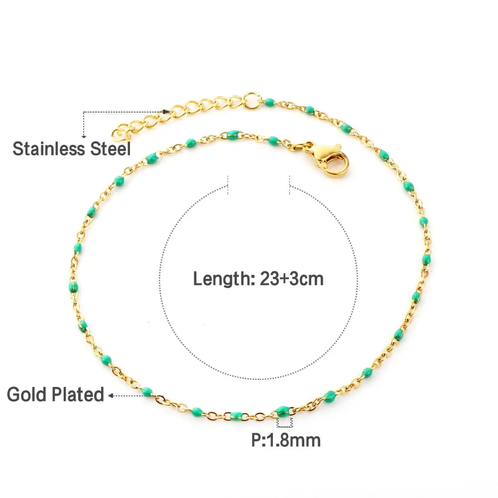 Bohemian Green Blue Yellow Beads Chain Anklets Stainless Steel Summer Ankle Bracelet Body Jewelry Gifts For Women Girl asonjewelry